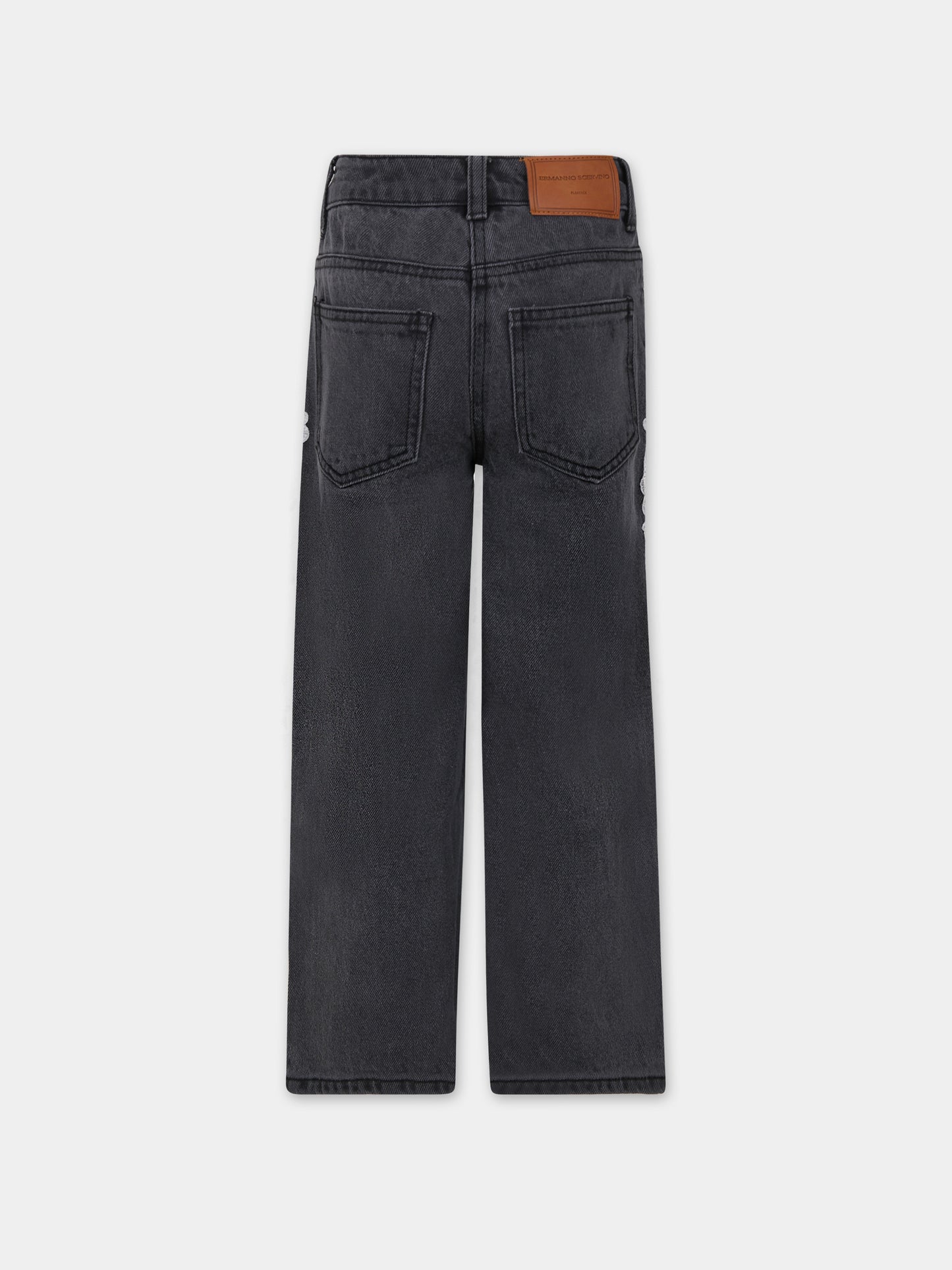 Jeans grigi per bambina con ricami,Ermanno Scervino Junior,SFPA003 C DF024 5010