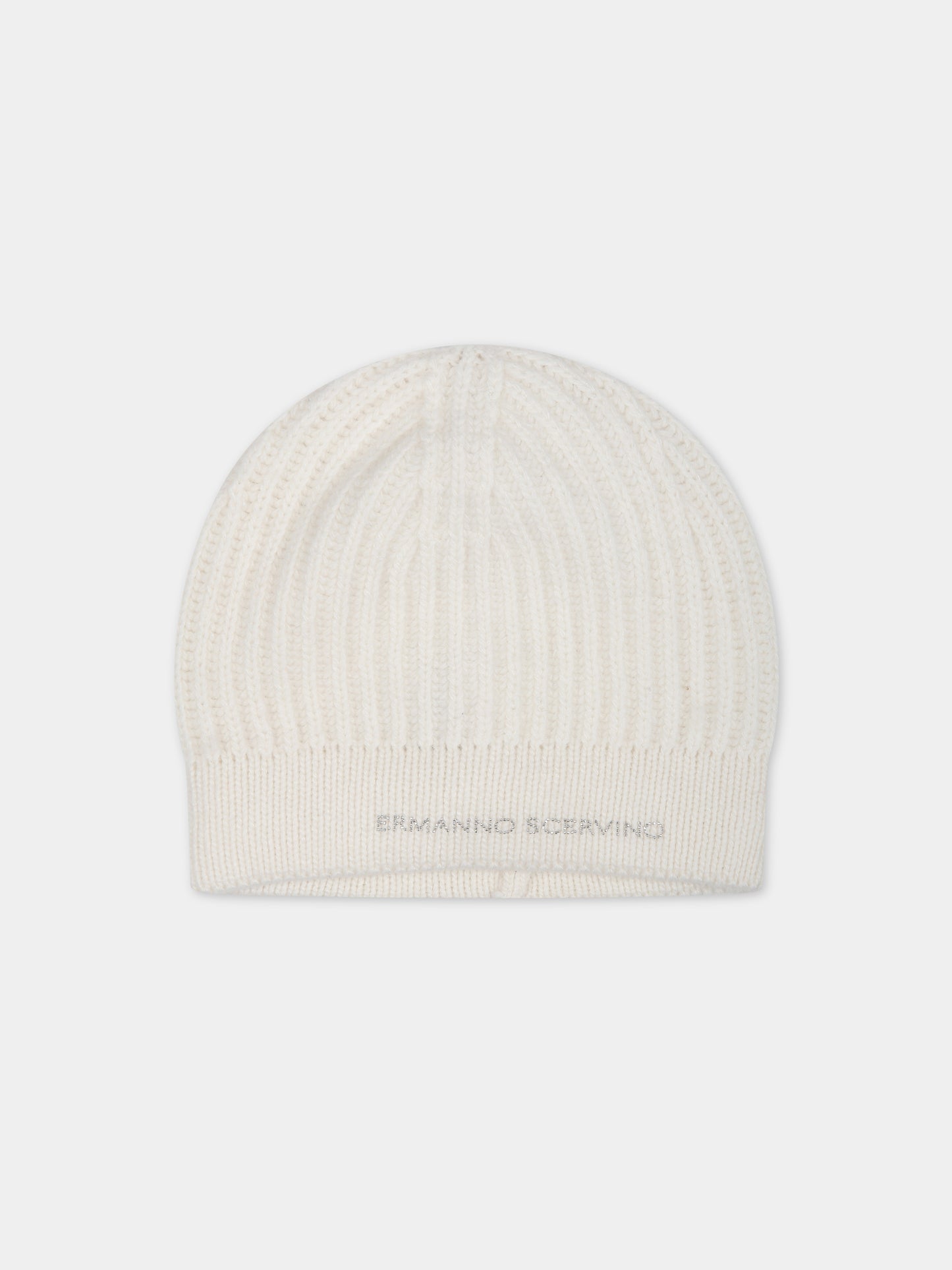 Berretto bianco per bambina con logo,Ermanno Scervino Junior,SFCP001 C FL007 0000