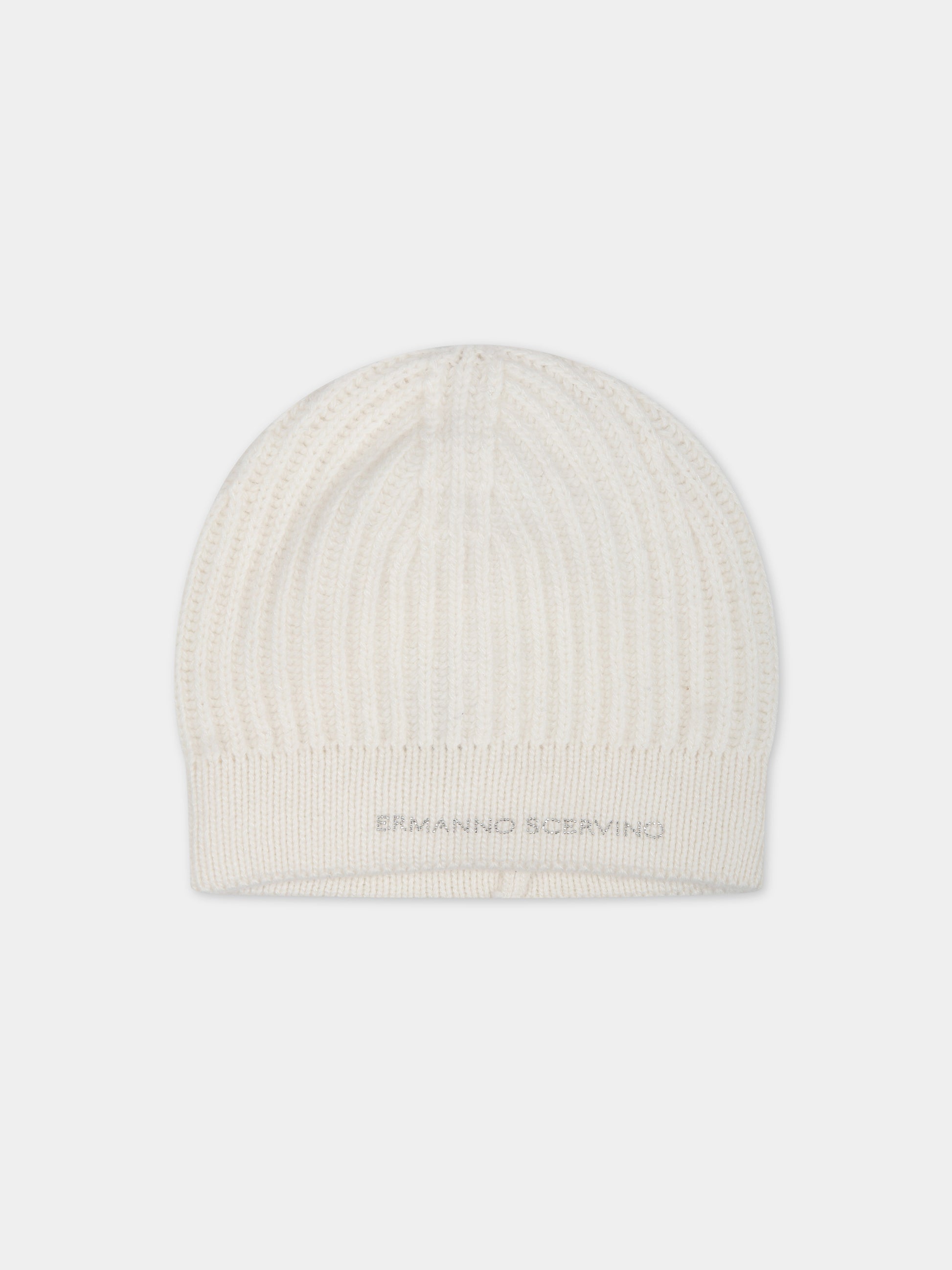 Berretto bianco per bambina con logo,Ermanno Scervino Junior,SFCP001 C FL007 0000