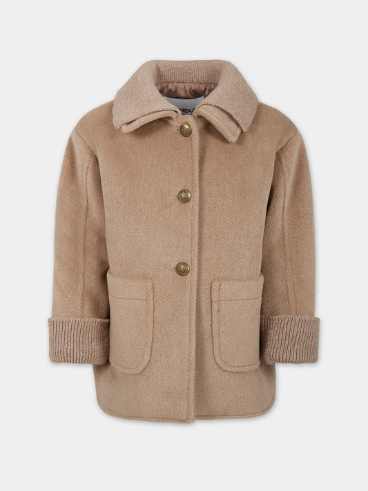 Cappotto beige per bambina con logo,Dondup Kids,DFGB002 0 PL055 6021