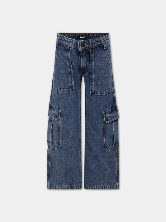 Jeans blu per bambina con logo,Dkny,D34B03 Z22