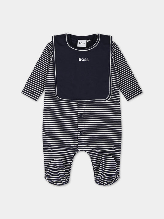 Set tutina e bavaglio blu per neonato con logo,Boss,J98435 849