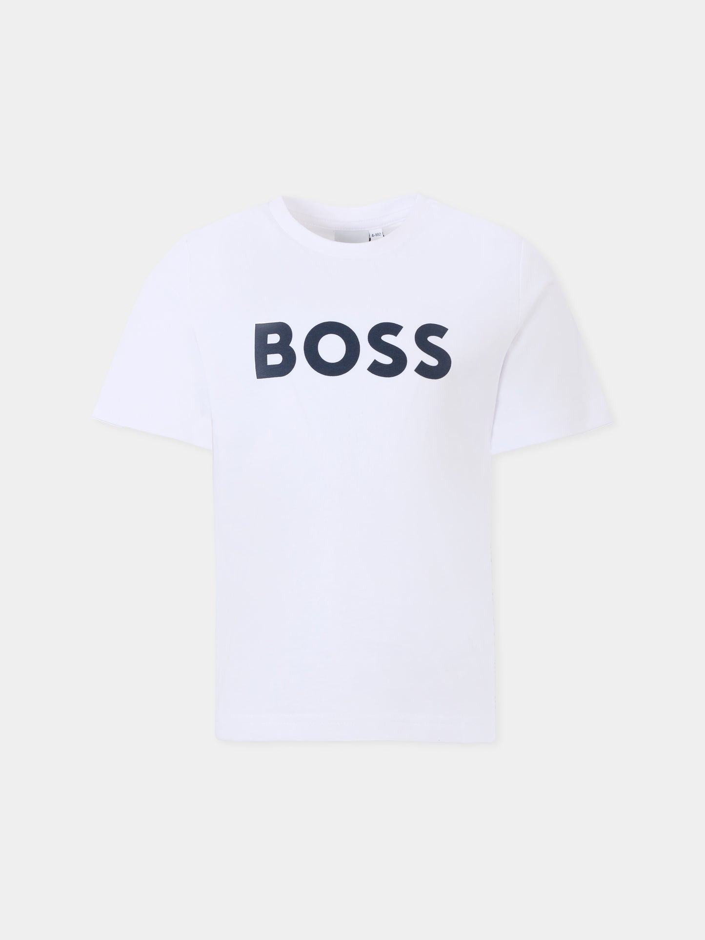 T-shirt bianca per bambino con logo blu,Boss,J25P24 10P