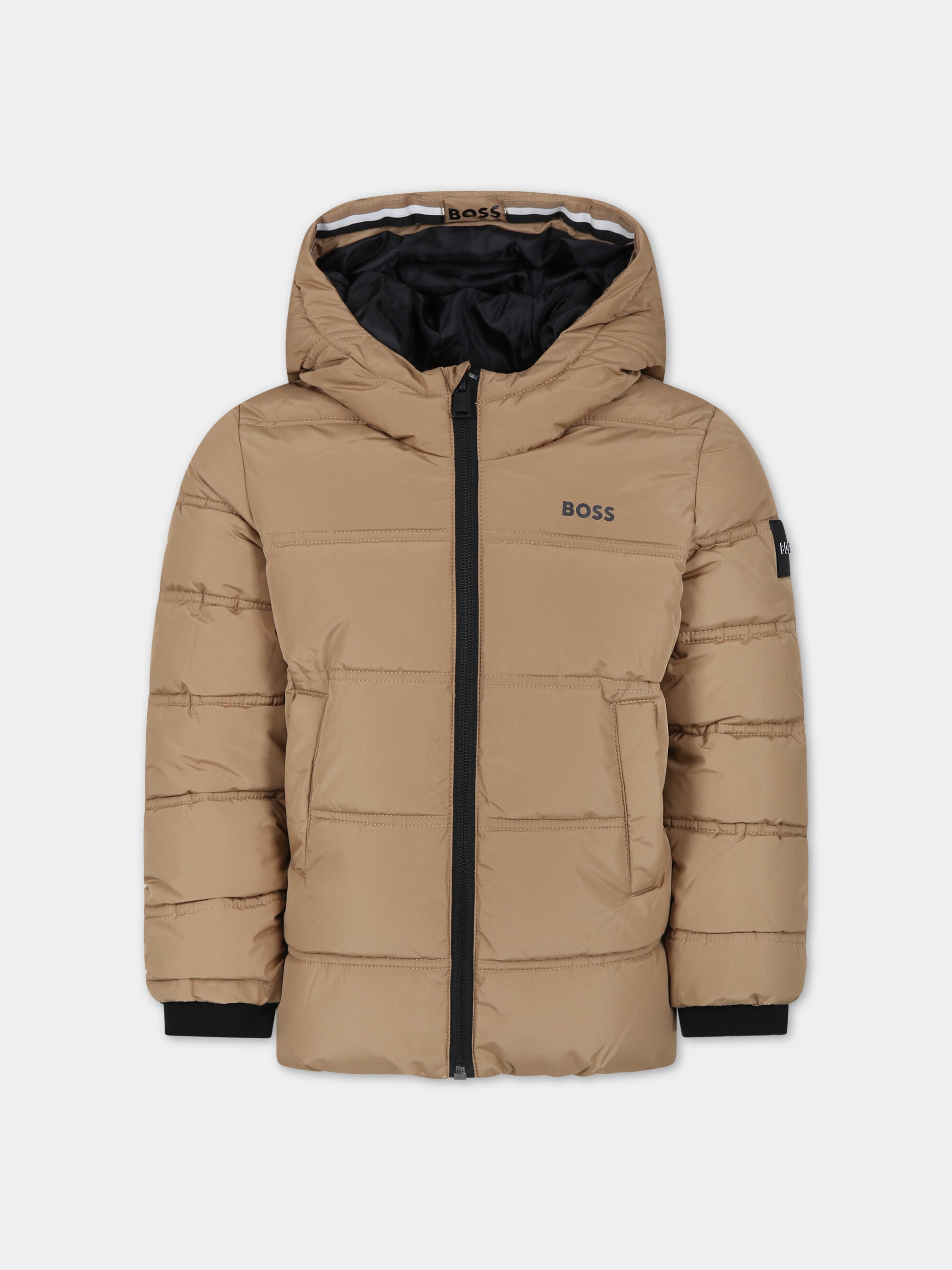 Piumino beige per bambino con logo,Boss,J26518 269