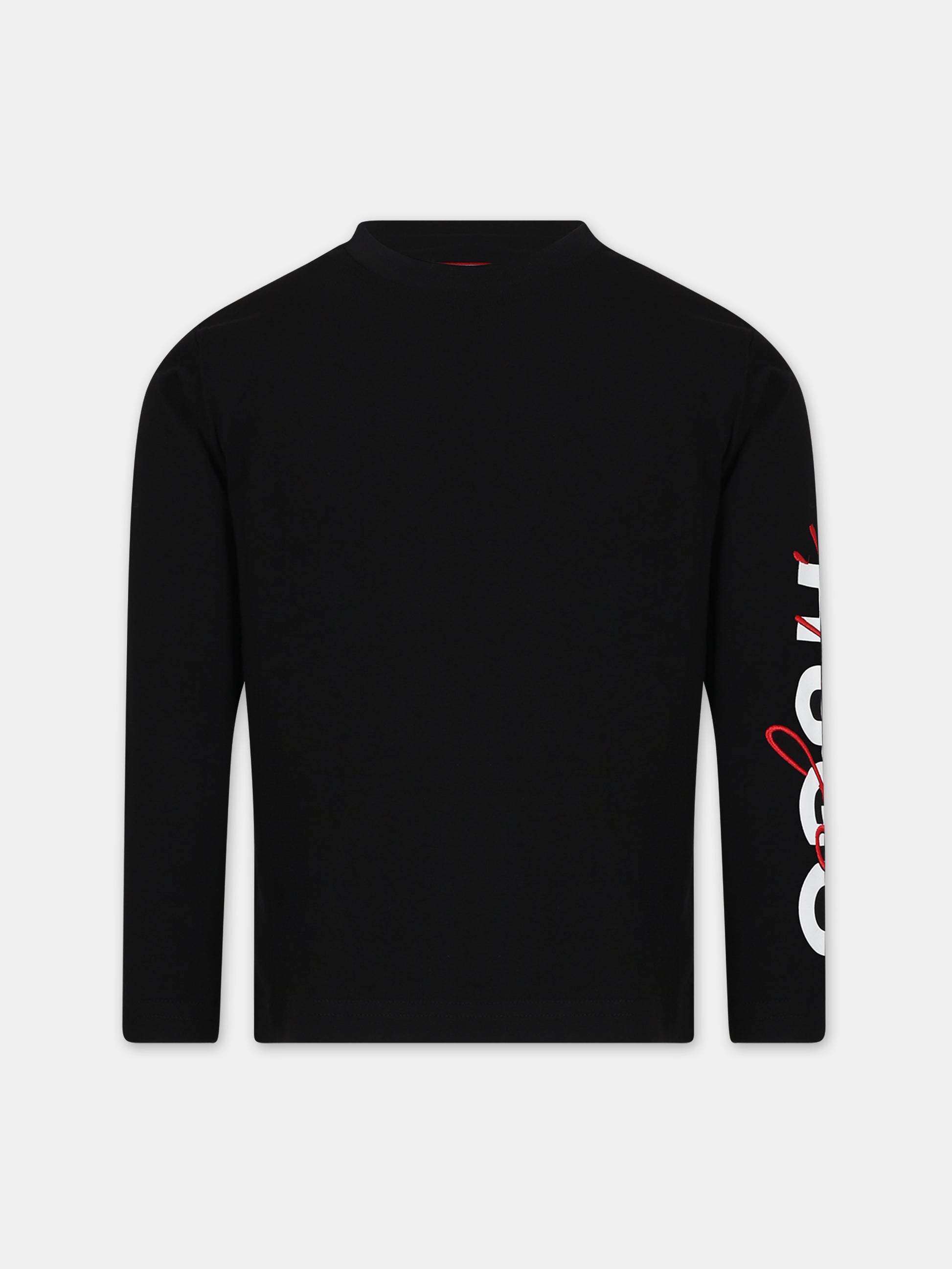 T-shirt nera per bambino con stampa logo,Hugo,G25134 09B