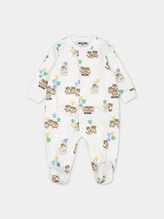 Tutina bianca per neonati con Teddy Bear e logo,Moschino Kids,MUT03M LCB38 83437