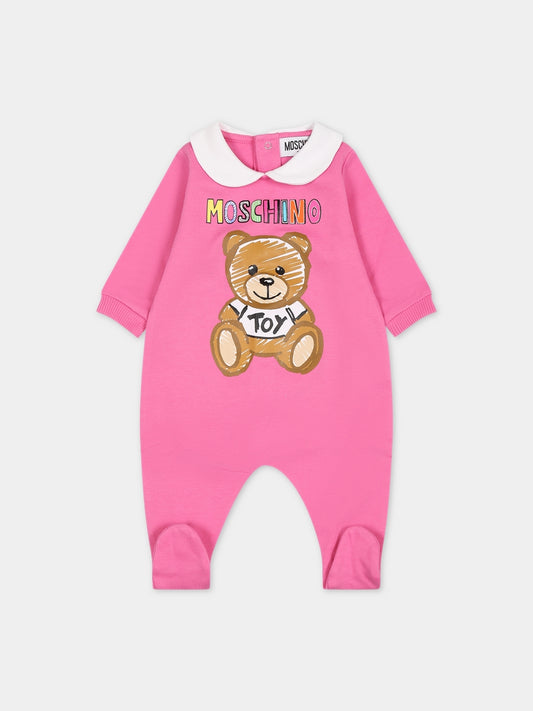 Tutina fucsia per neonata con Teddy Bear e logo,Moschino Kids,MVY037 LCA64 52458
