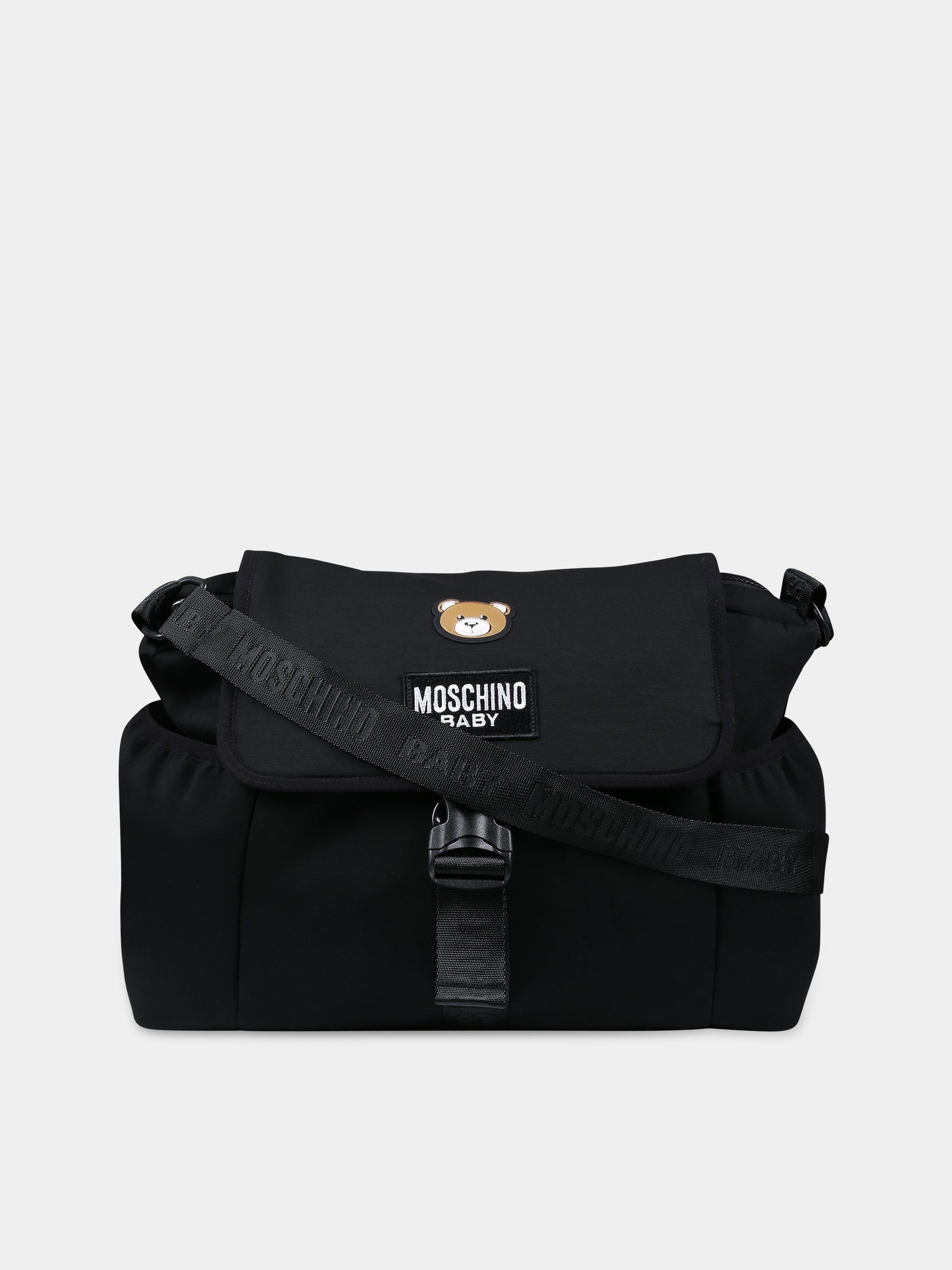 Borsa mamma nera per neonati con Teddy Bear e logo,Moschino Kids,MNX03O LDA32 60100