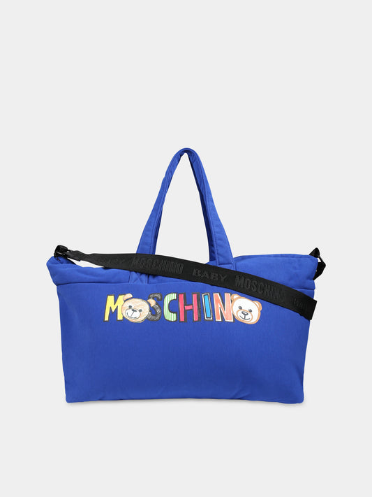 Borsa mamma azzurra per neonato con Teddy Bear e logo,Moschino Kids,MSX03A LCA26 40457