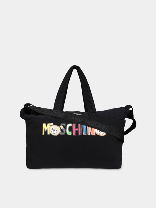 Borsa mamma nera per neonati con Teddy Bear e logo,Moschino Kids,MSX03A LCA26 60100