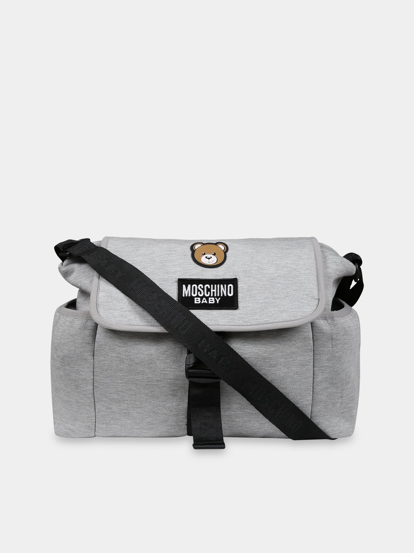 Borsa mamma grigia per neonati con Teddy Bear e logo,Moschino Kids,MNX03O LDA32 60901