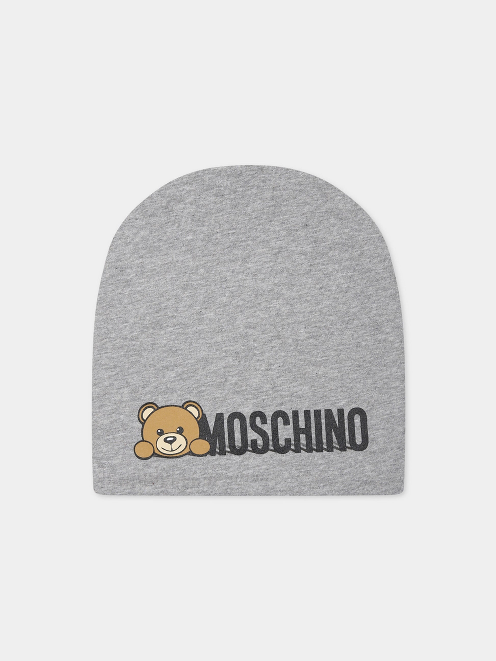 Berretto grigio per neonati con Teddy Bear e logo,Moschino Kids,MOX03N LDA17 60901