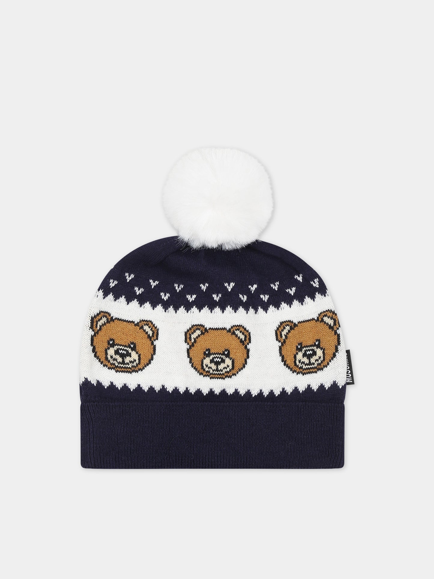 Cappello blu per neonati con Teddy Bears,Moschino Kids,MUX04F LHE43 40016