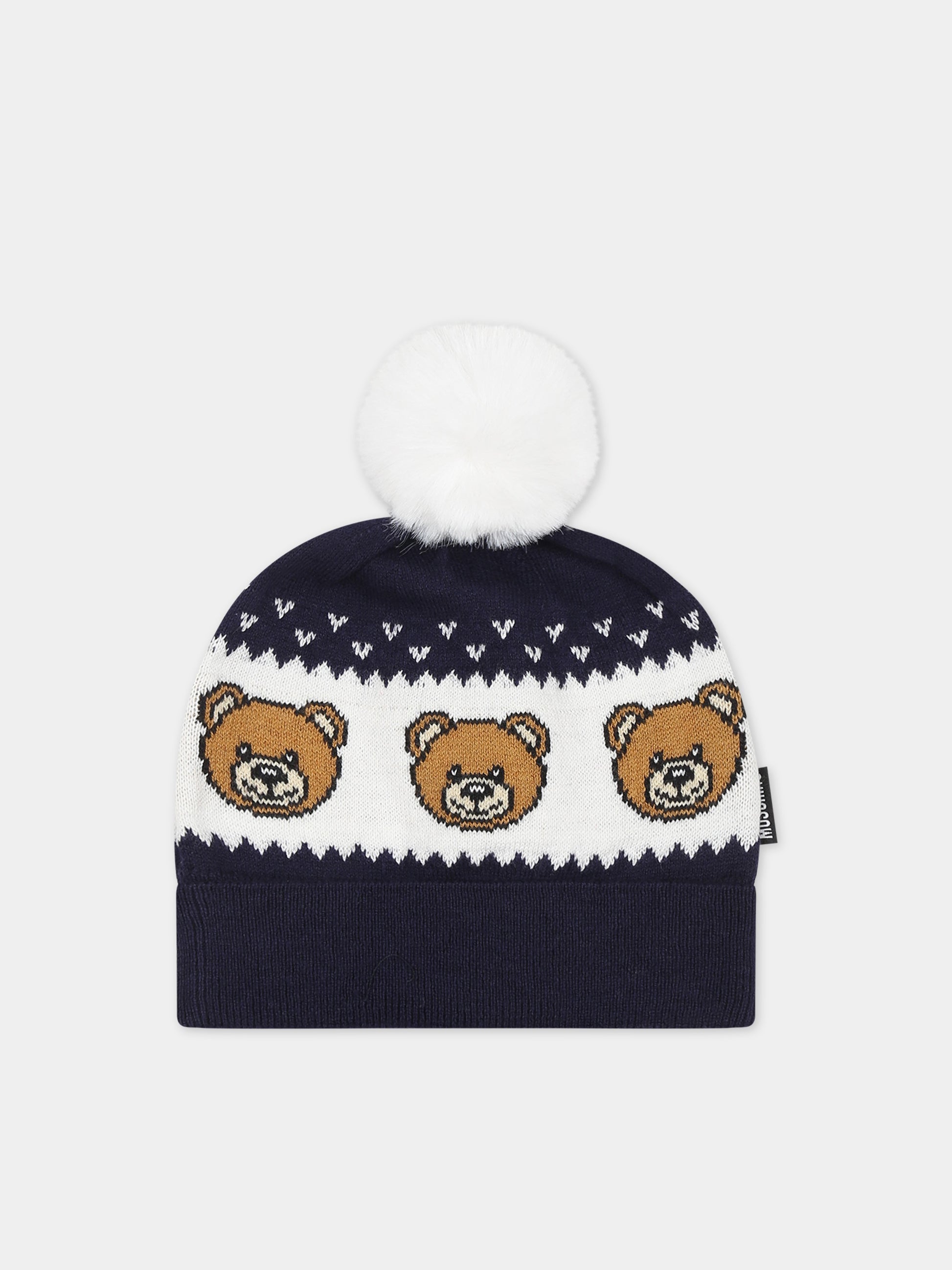 Cappello blu per neonati con Teddy Bears,Moschino Kids,MUX04F LHE43 40016