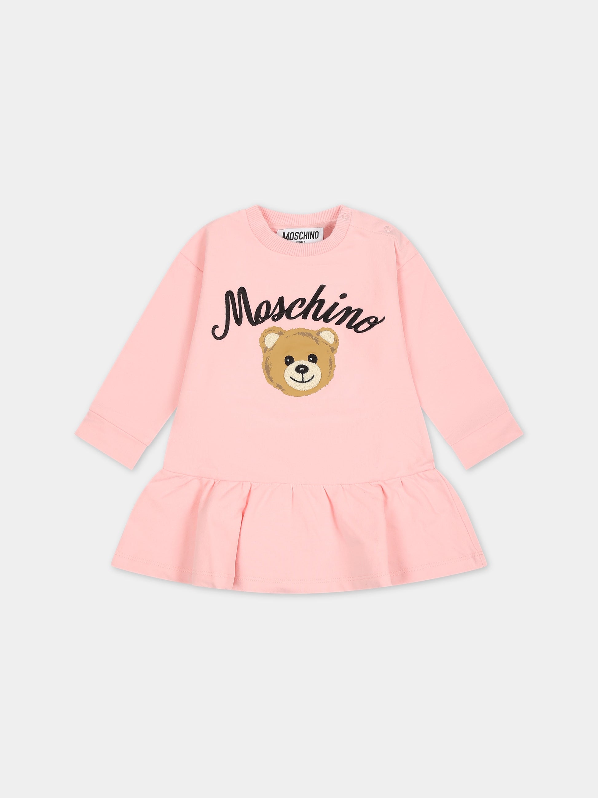 Vestito rosa per neonata con Teddy bear  elogo,Moschino Kids,MAV099 LDA55 50209