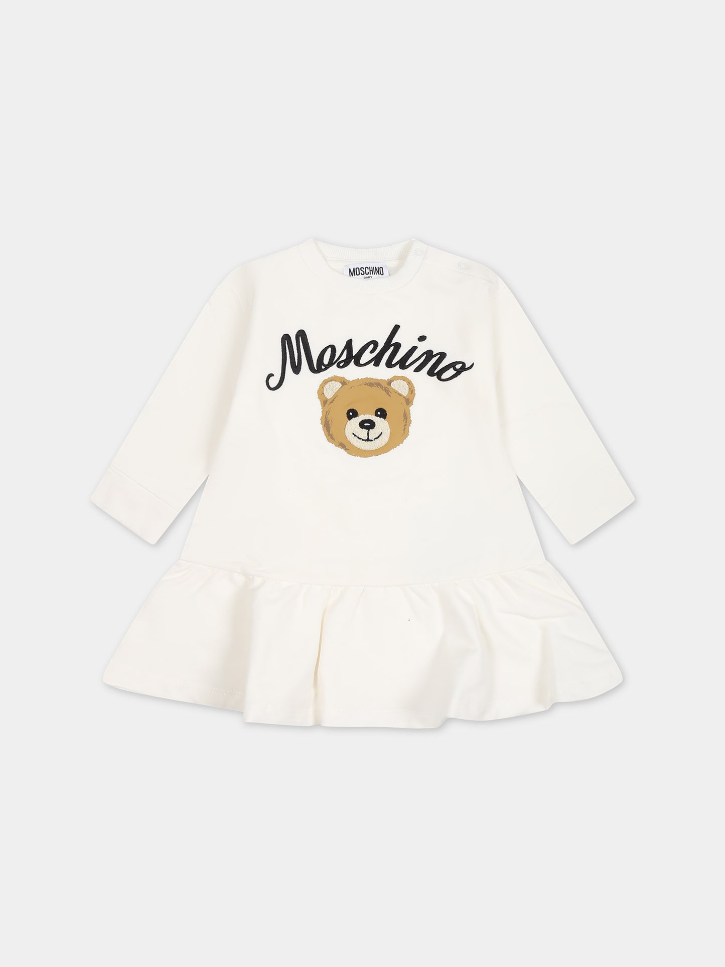 Vestito bianco per neonata con Teddy Bear  elogo,Moschino Kids,MAV099 LDA55 10063