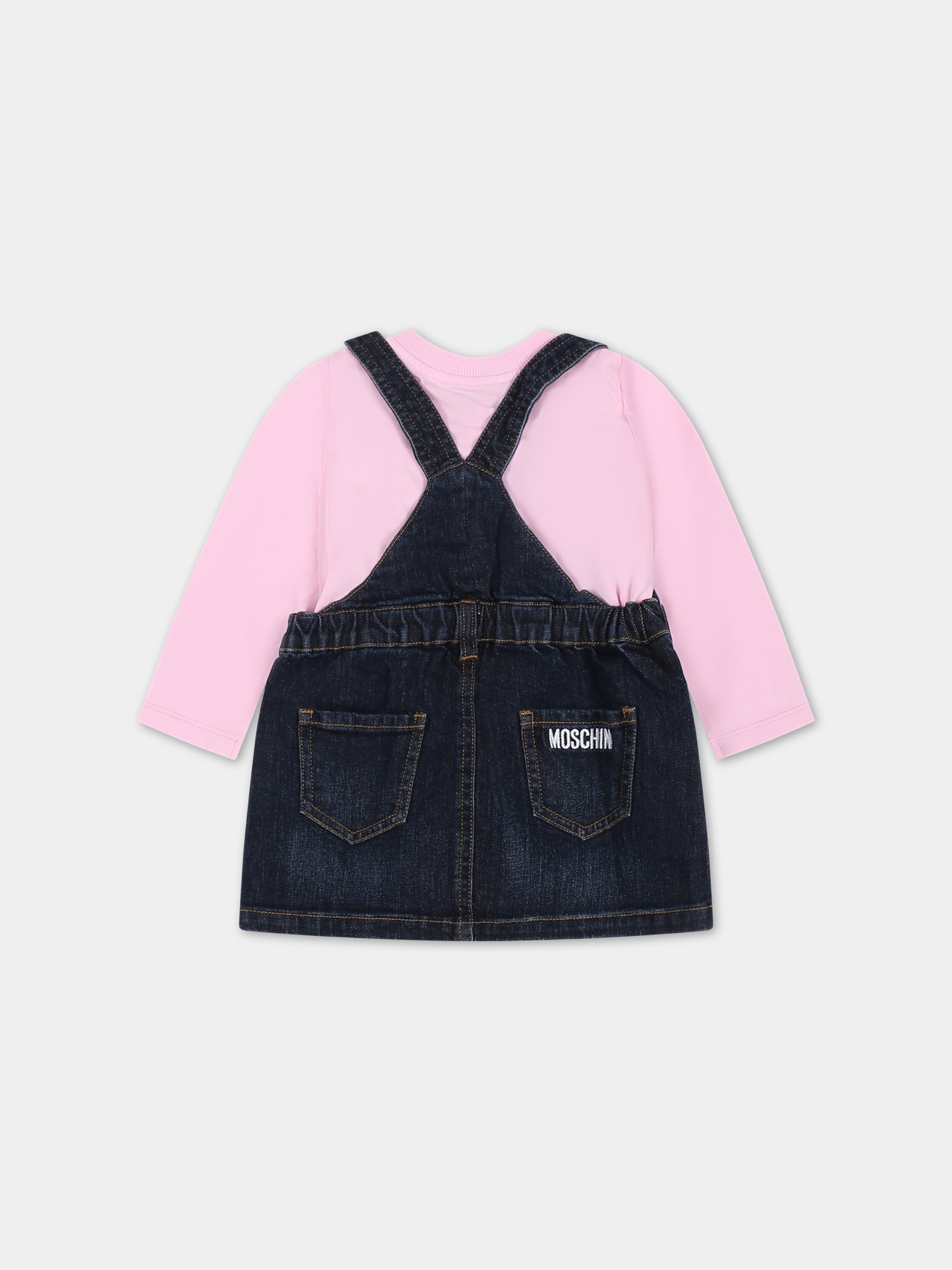 Completo blu per neonata con Teddy Bear e logo,Moschino Kids,MDK02H LXE48 51684