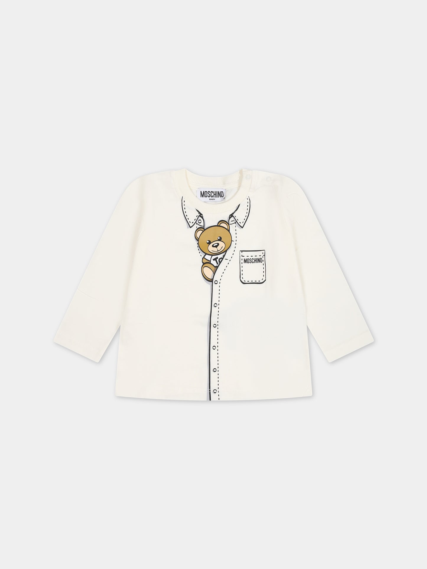 T-shirt bianca per neonato con Teddy Bear e logo,Moschino Kids,MWO00D LAA20 10063