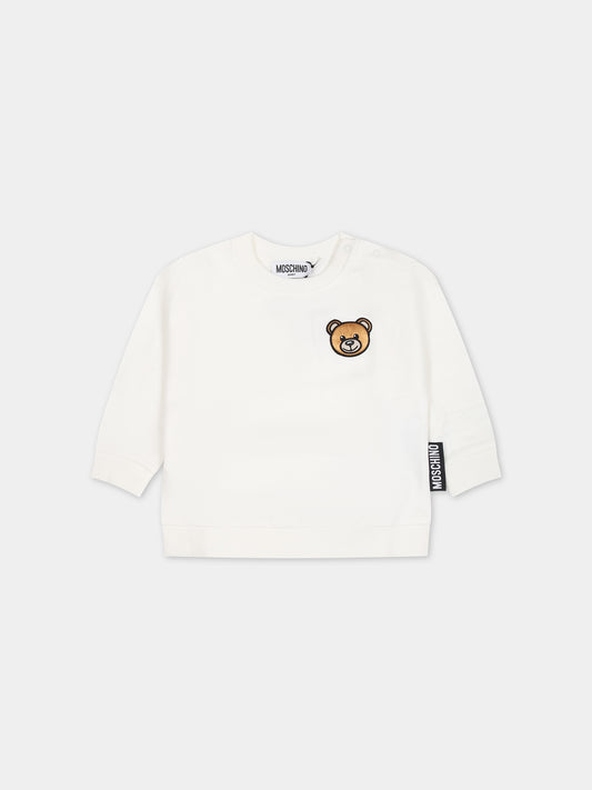 Felpa bianca per neonati con Teddy Bear,Moschino Kids,MTF03Q LCA60 10063
