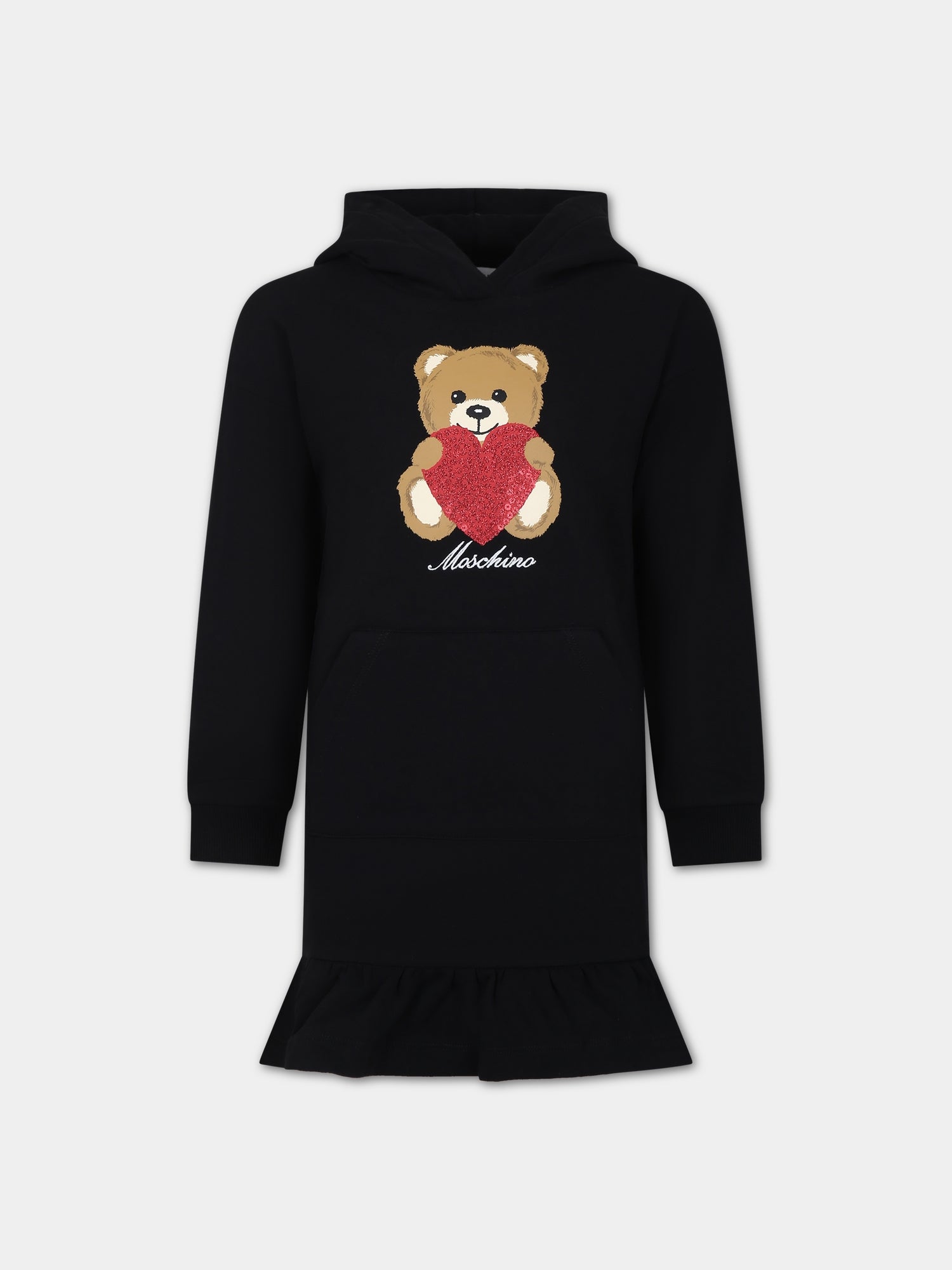 Vestito nero per bambina con Teddy Bear e cuore,Moschino Kids,HDV0DO LDA14 60100