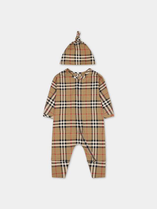 Set beige per neonati con l'iconico check vintage,Burberry Kids,8070270