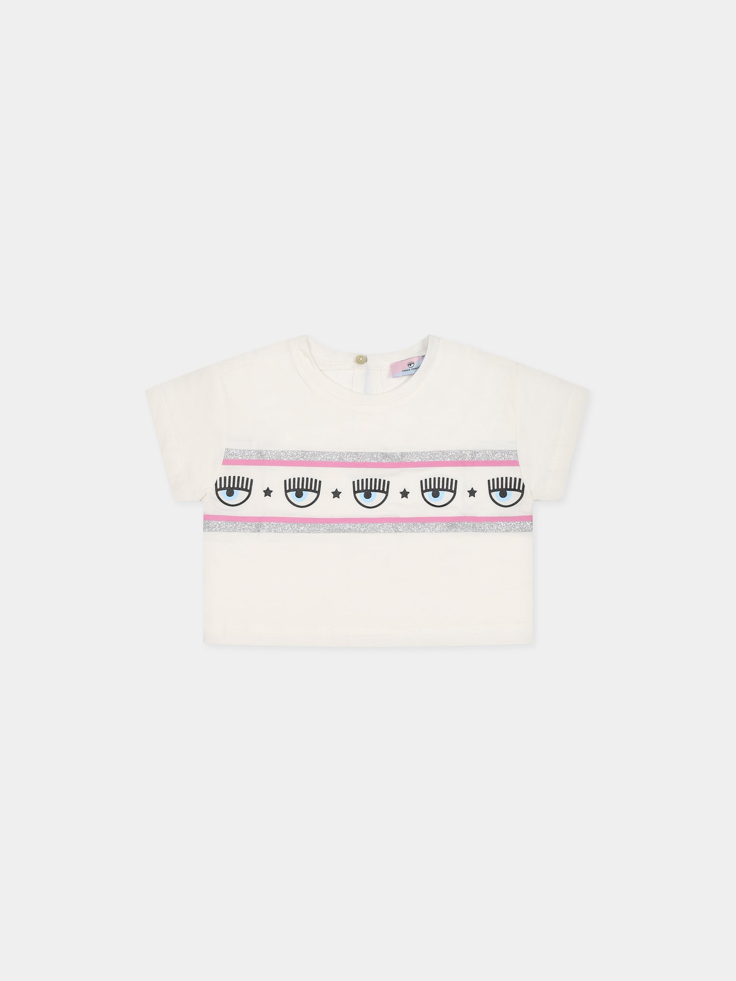 T-shirt bianca per neonata con eyestar,Chiara Ferragni Collection,53B600 2011 0001