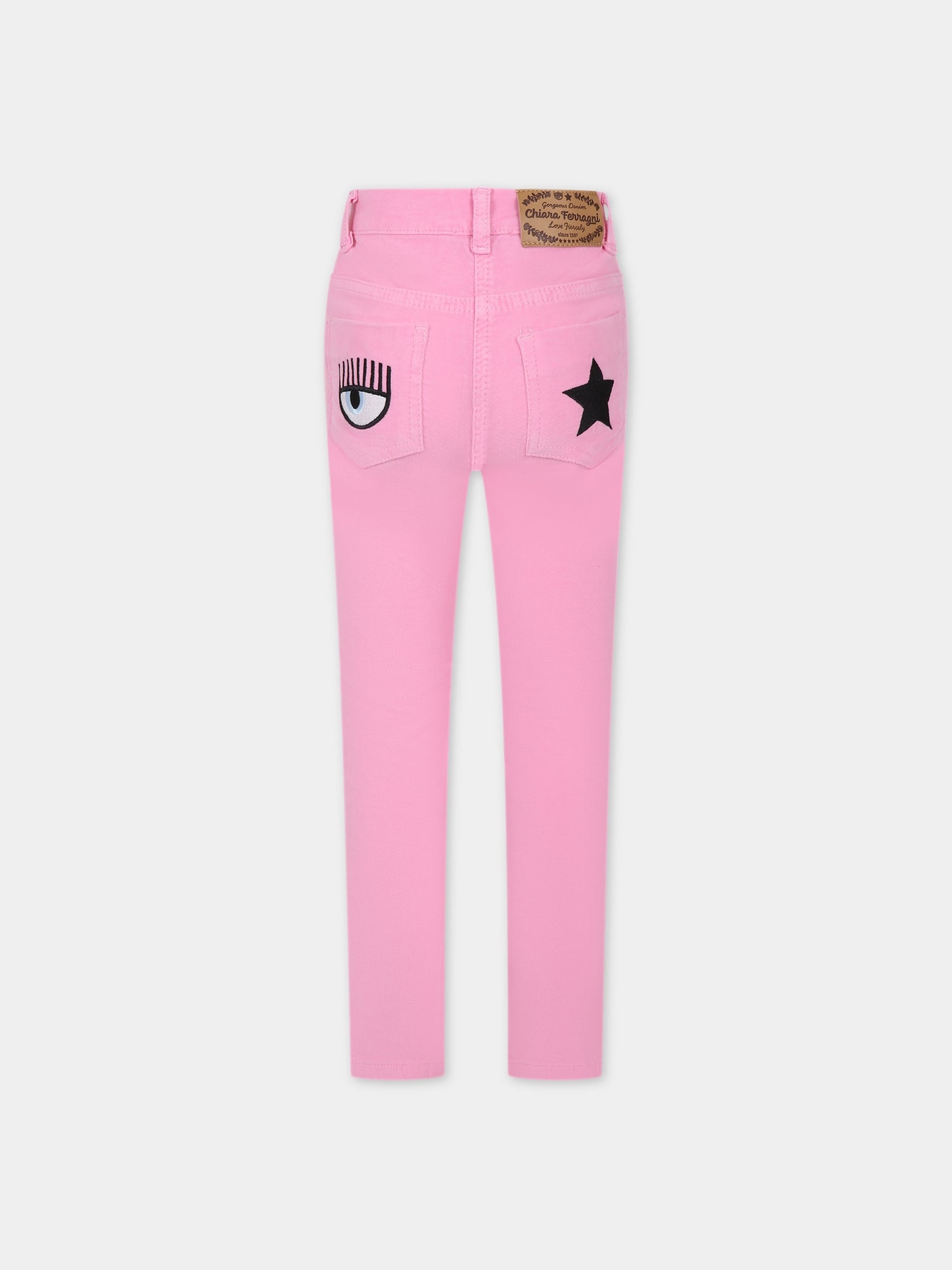 Pantaloni rosa per bambina con occhiolino e stella,Chiara Ferragni Collection,59B408 2031 067F