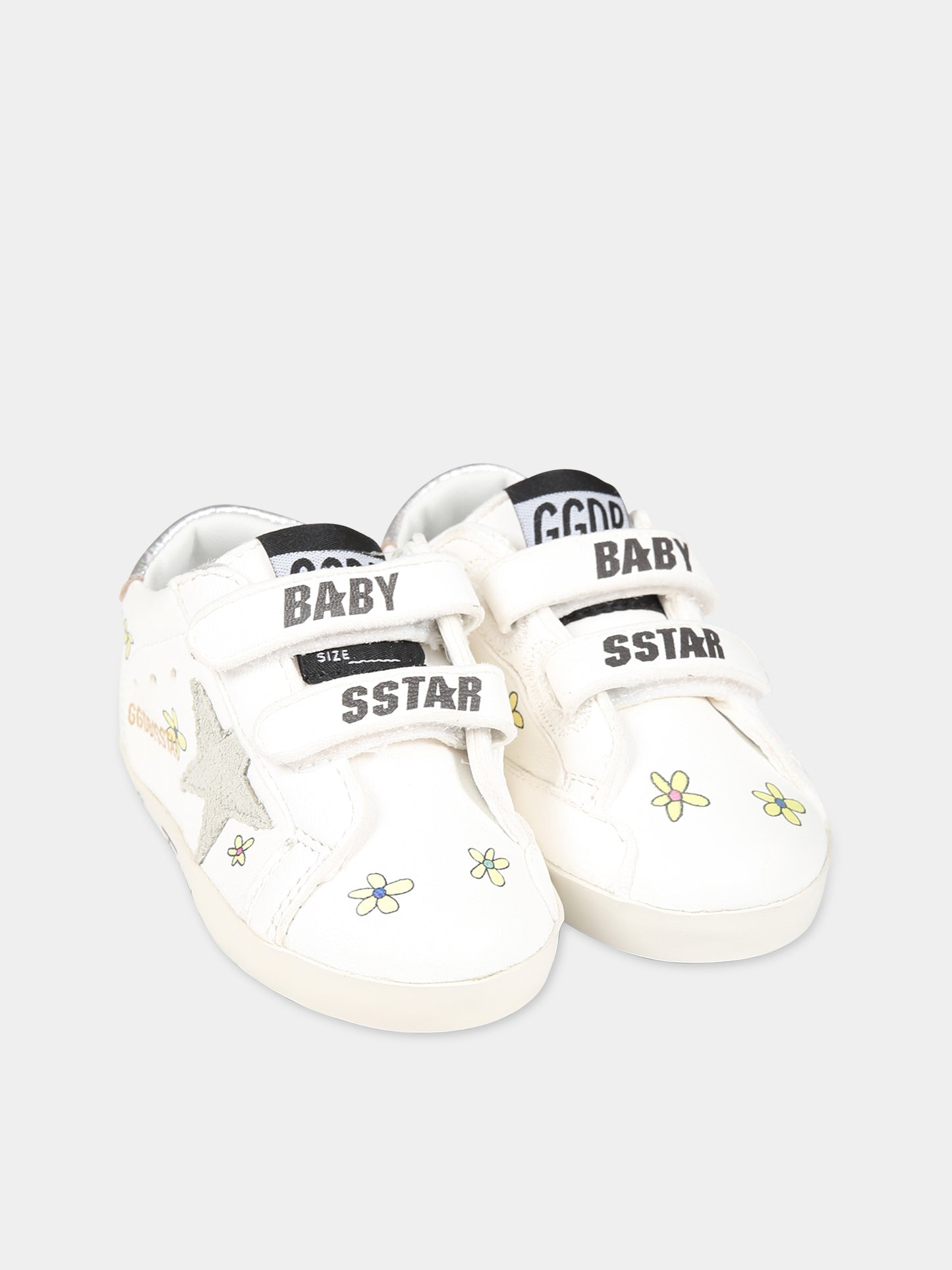 Sneakers Baby school bianche per neonata con stella e fiori,Golden Goose,GIF00166 F004874 10273