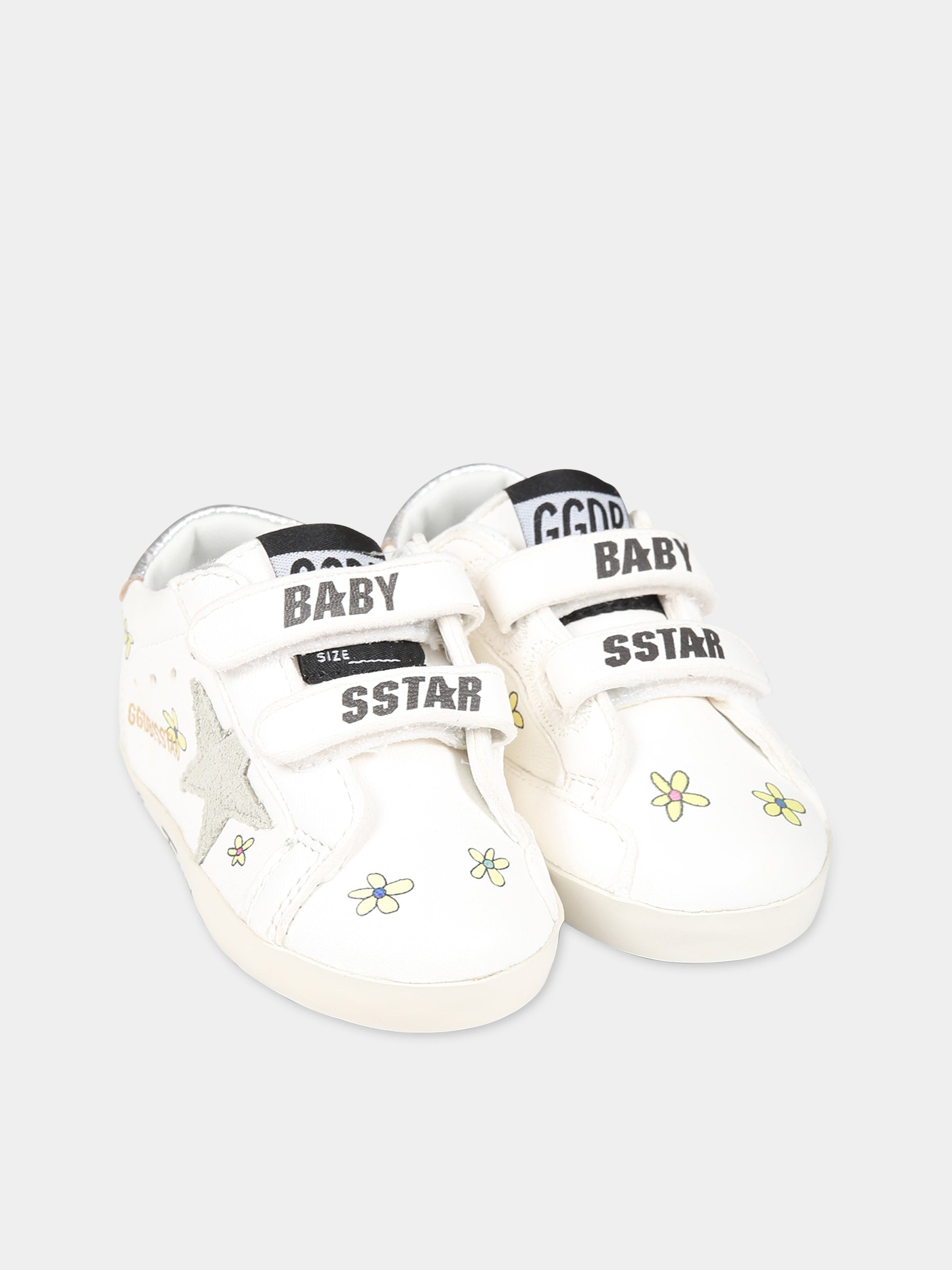 Sneakers Baby school bianche per neonata con stella e fiori,Golden Goose,GIF00166 F004874 10273