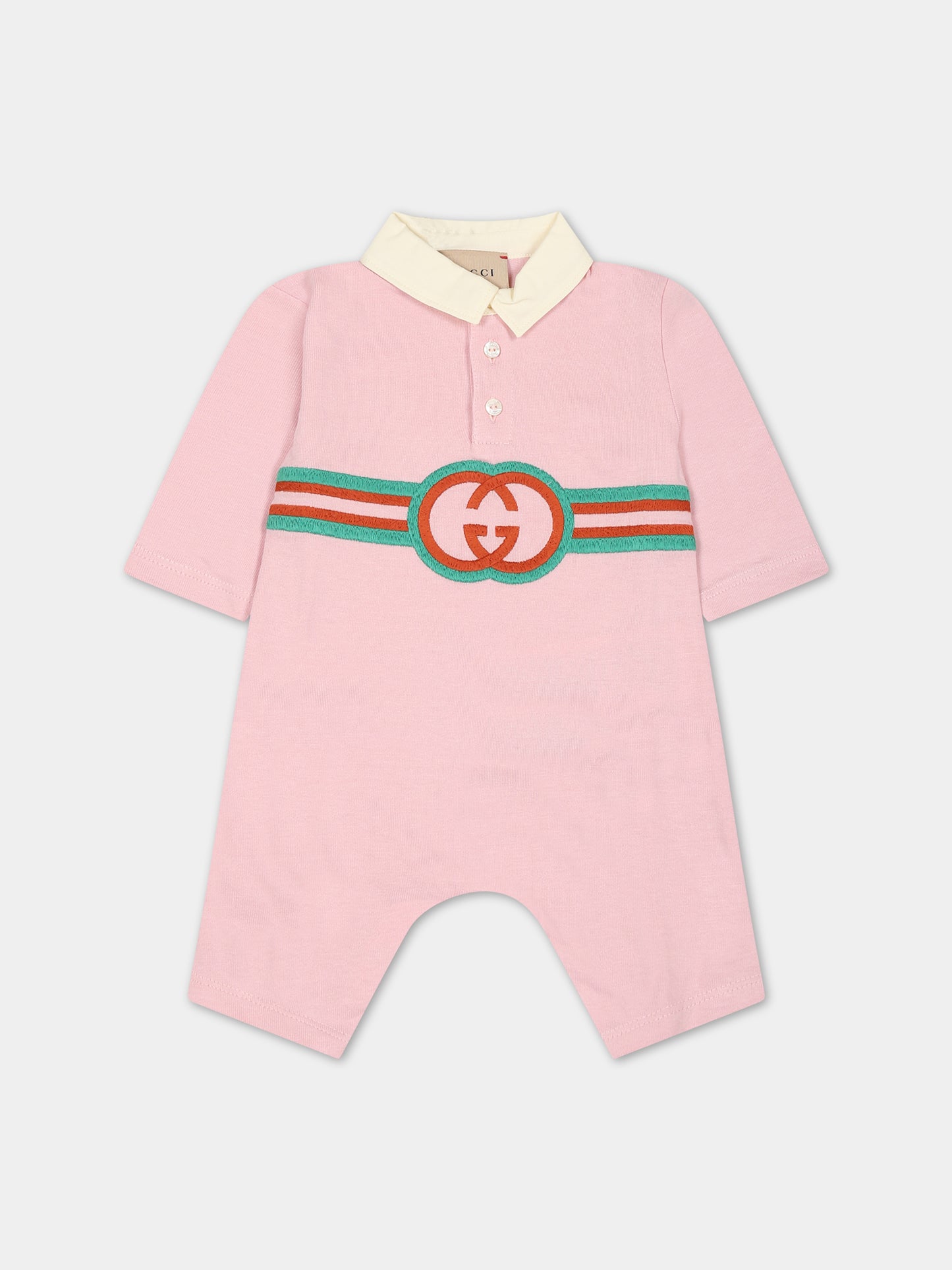 Tutina rosa per neonata con incrocio GG,Gucci Kids,660754 XJFOW 5658