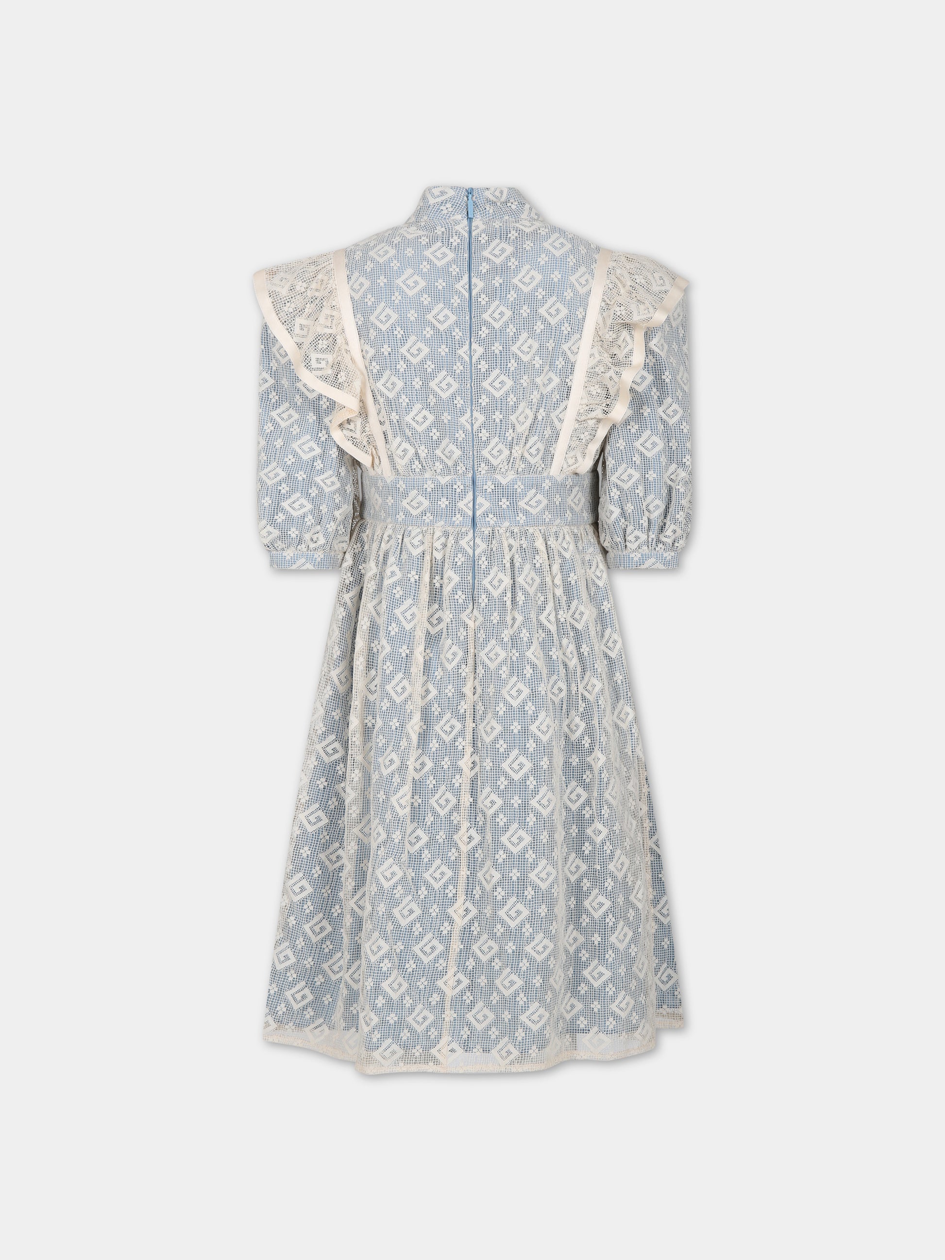 Vestito celeste per bambina con doppia G,Gucci Kids,741190 ZAN9U 9028