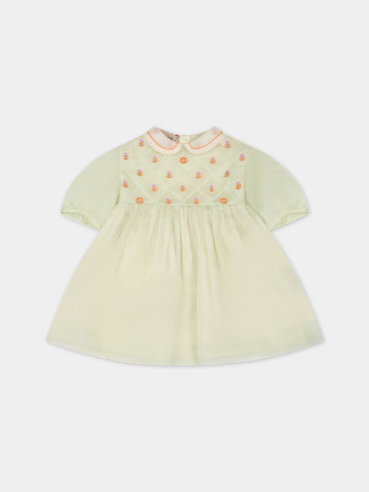 Vestito verde per neonata con fiori e incrocio GG,Gucci Kids,741201 ZANO4 3407