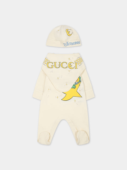 Set avorio per neonati con logo e stampa,Gucci Kids,747971 XJFM3 9286