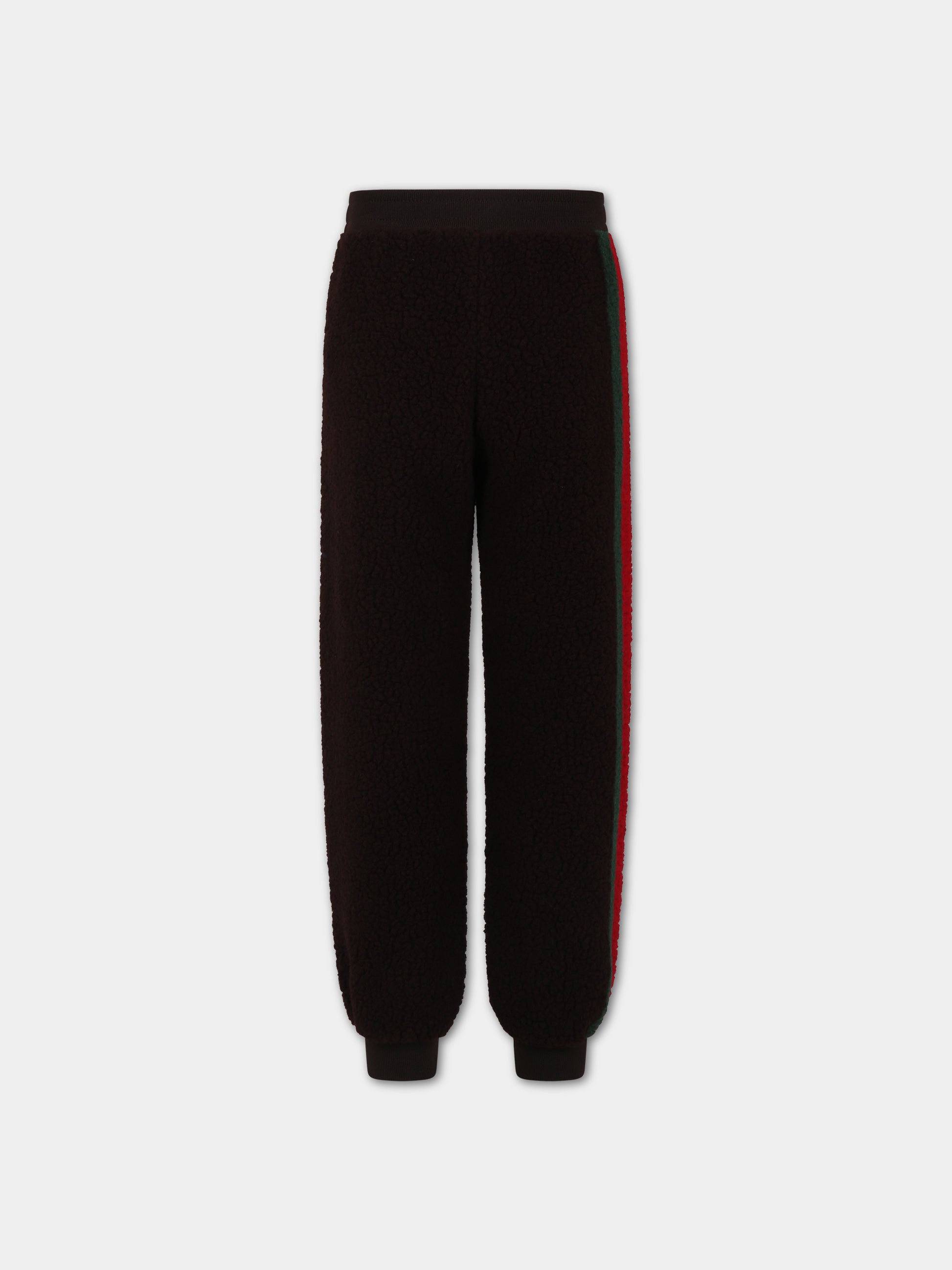 Pantaloni marroni per bambini con dettaglio Web,Gucci Kids,737428 XJFKN 2387