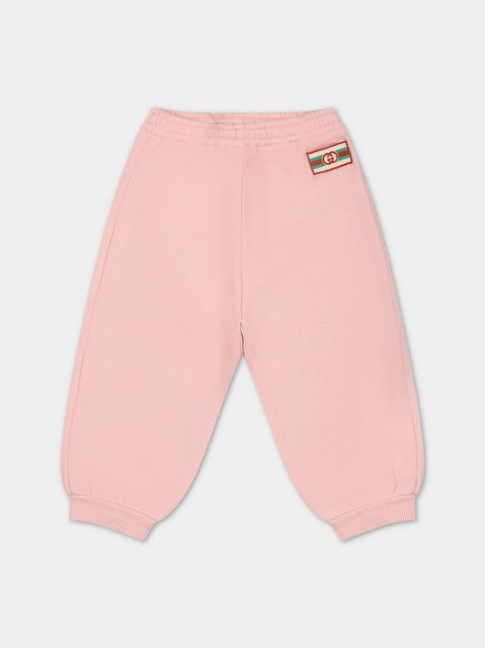 Pantaloni rosa per neonata con doppia G,Gucci Kids,749651 XJFOO 5658