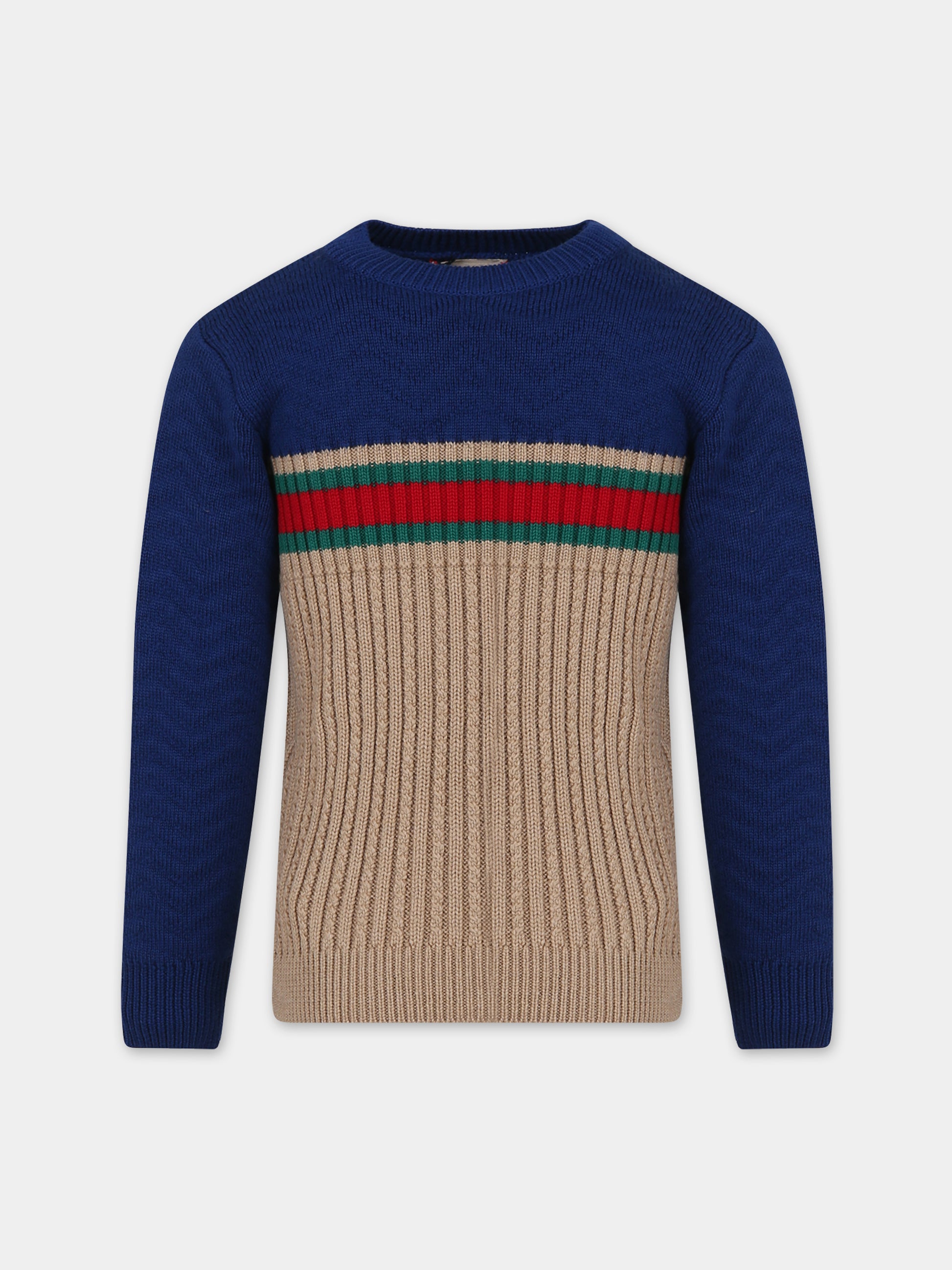 Maglione beige per bambino con dettaglio Web,Gucci Kids,738312 XKDAG 2400