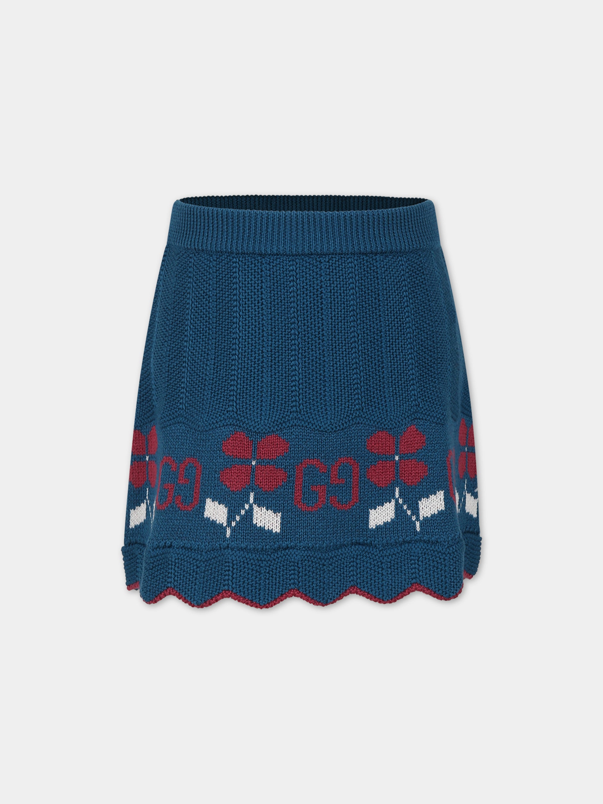 Gonna verde per bambina con doppia G e fiori,Gucci Kids,741471 XKDE6 4711