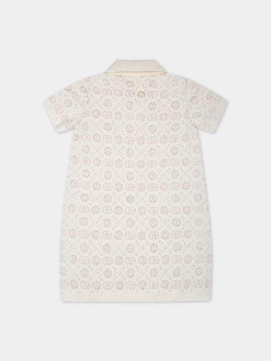 Vestito avorio per neonata con doppia G,Gucci Kids,750020 XKDEW 9575