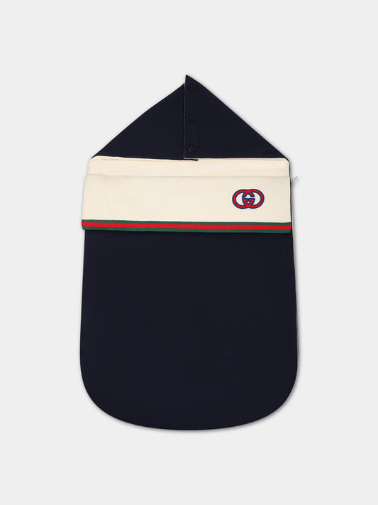 Sacco nanna blu per neonato con incrocio GG,Gucci Kids,749617 XJFPB 4582
