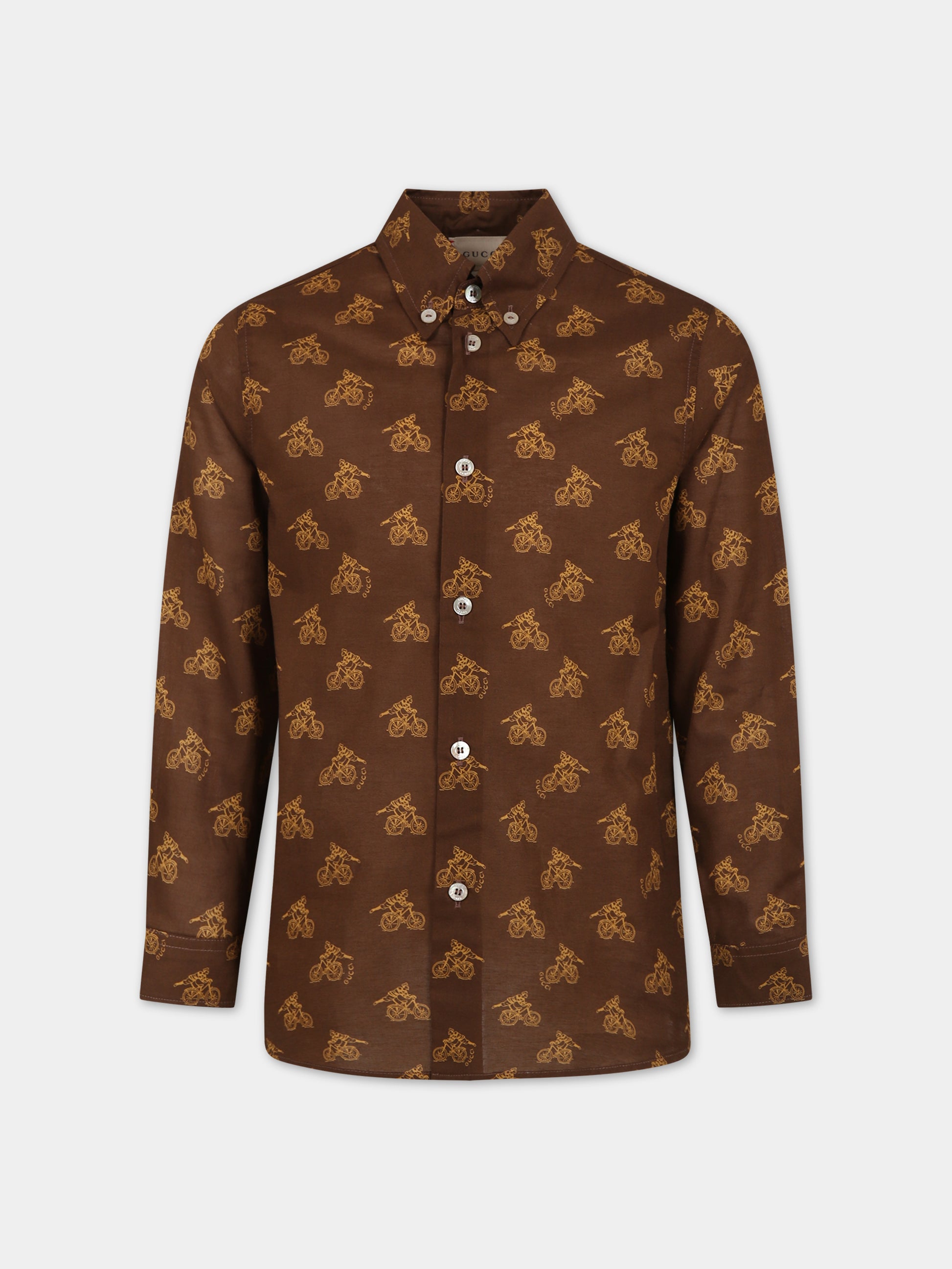 Camicia marrone per bambino  con logo all-over,Gucci Kids,747312 XWAYP 2229