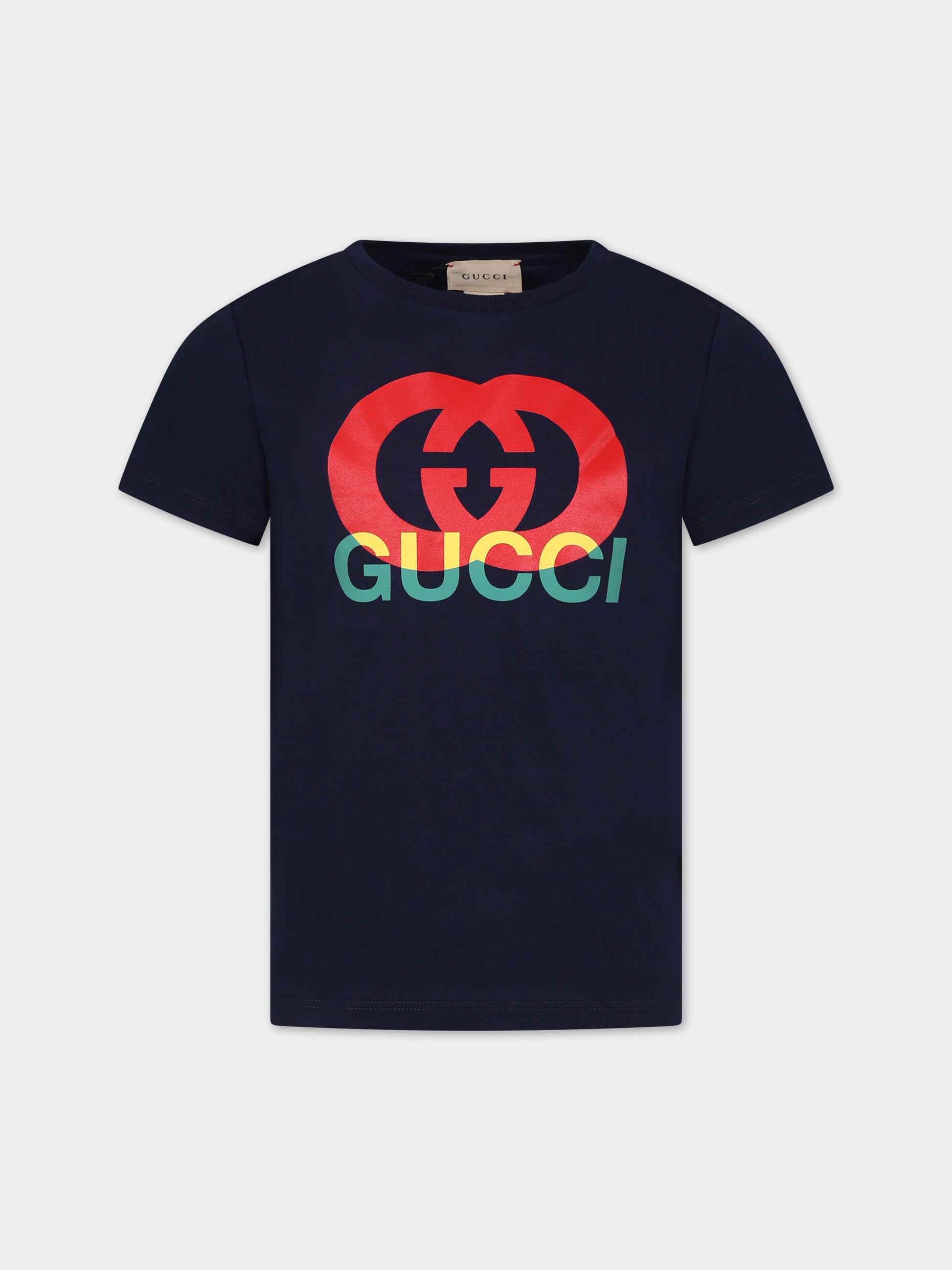 T-shirt blu con GG per bambini,Gucci Kids,547559 XJFMN 4585