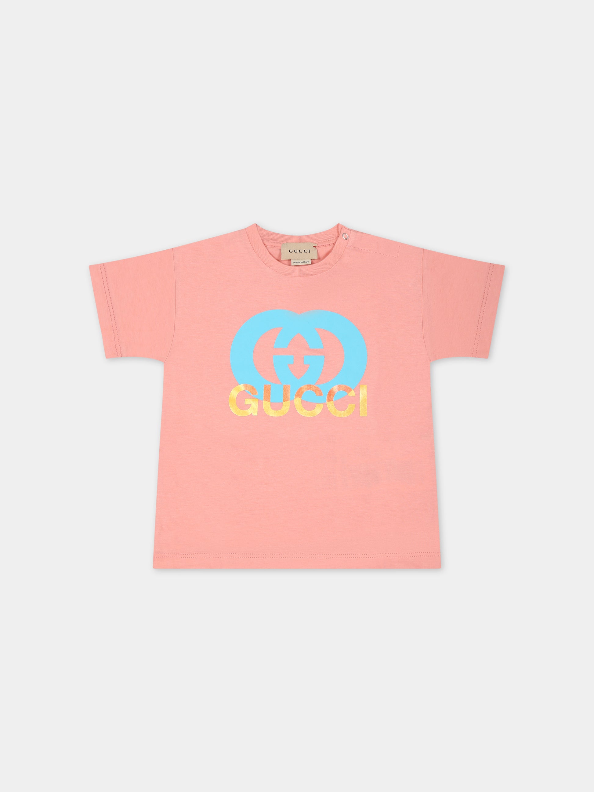 T-shirt rosa per neonata con incrocio GG,Gucci Kids,576871 XJFMX 5339
