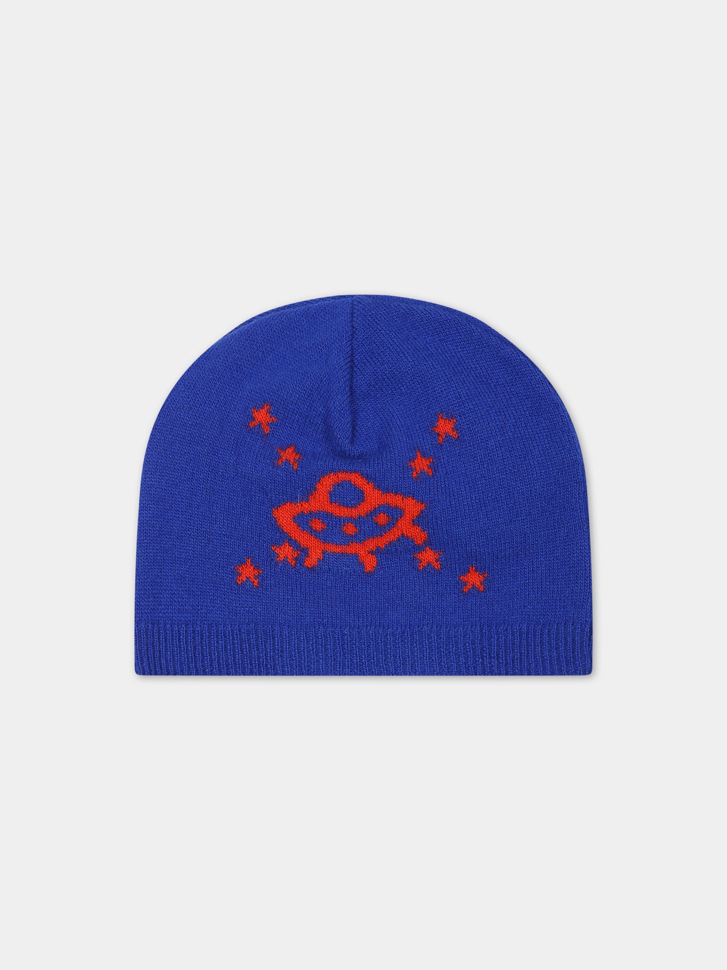 Berretto blu per neonato con incrocio GG e ufo,Gucci Kids,749513 3K206 4374