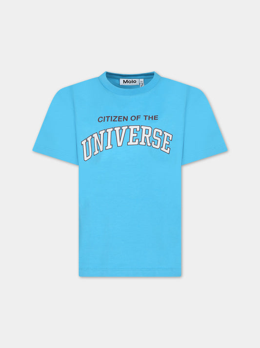 T-shirt azzurra per bambini con scritta,Molo,1W23A203 8804