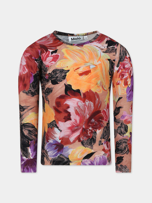 T-shirt rosa per bambina con stampa floreale,Molo,2W23A410 6870