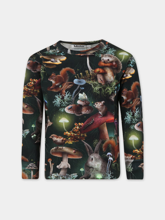 T-shirt verde per bambino con stampa bosco,Molo,1W23A401 6863