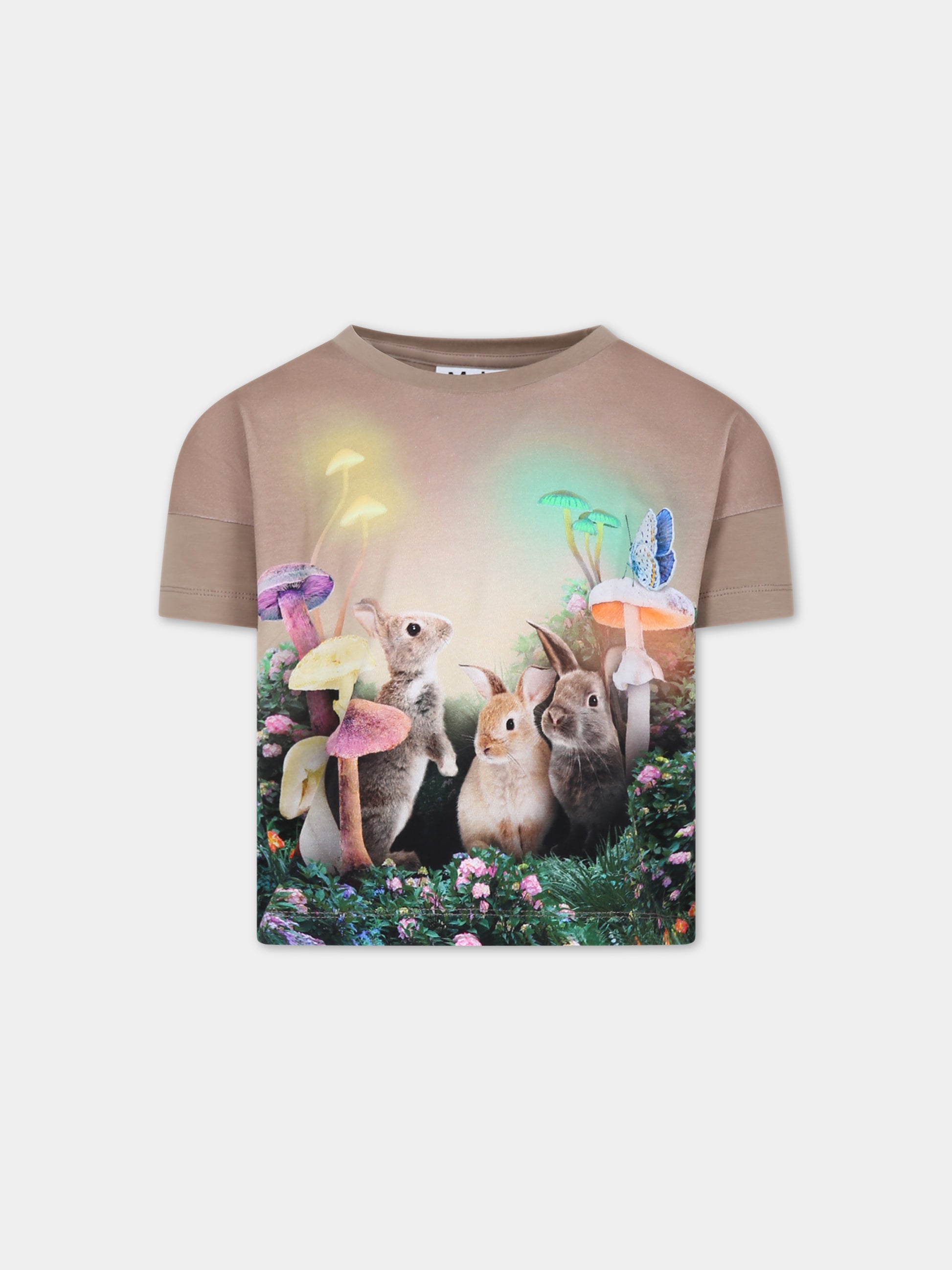 T-shirt beige per bambina con stampa bosco,Molo,2W23A215 3349