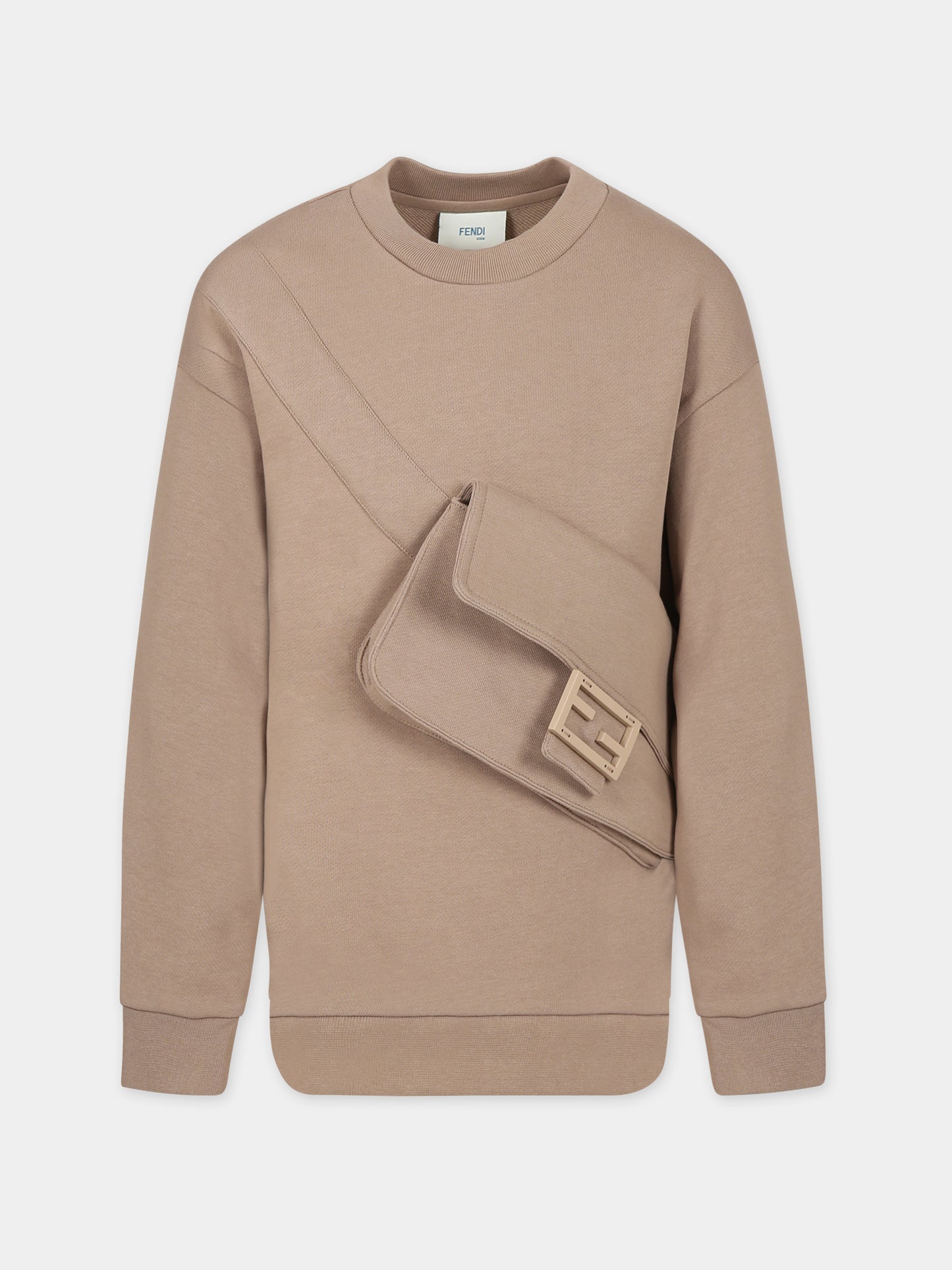 Felpa beige con Baguette per bambini,Fendi Kids,JUH056 5V0 F1KE2