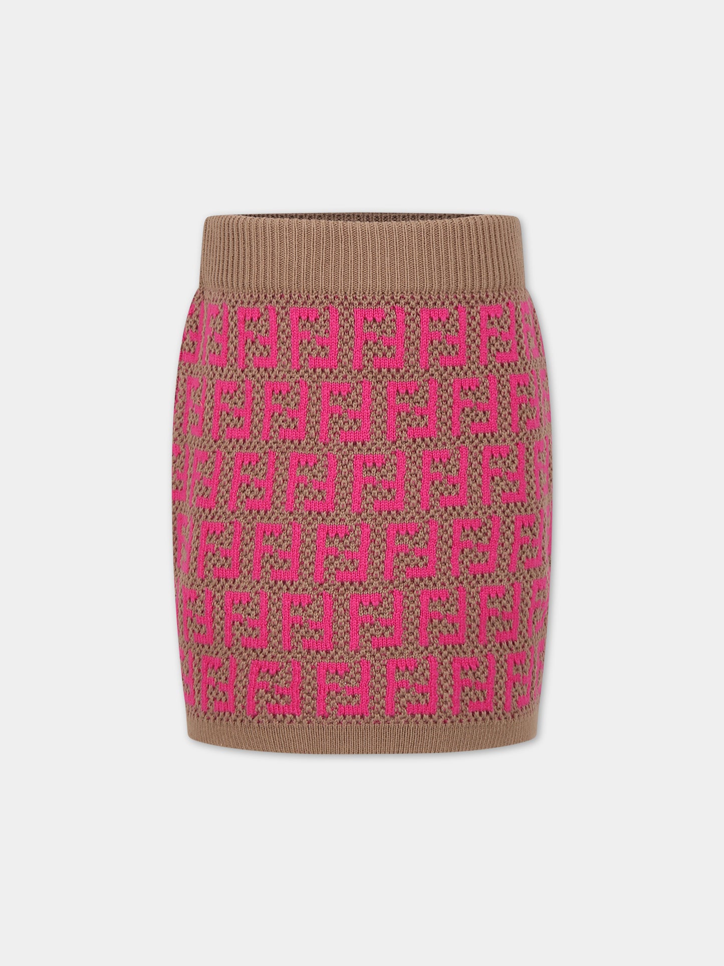 Gonna marrone per bambina con doppia FF,Fendi Kids,JFG135 AOBG F1M07