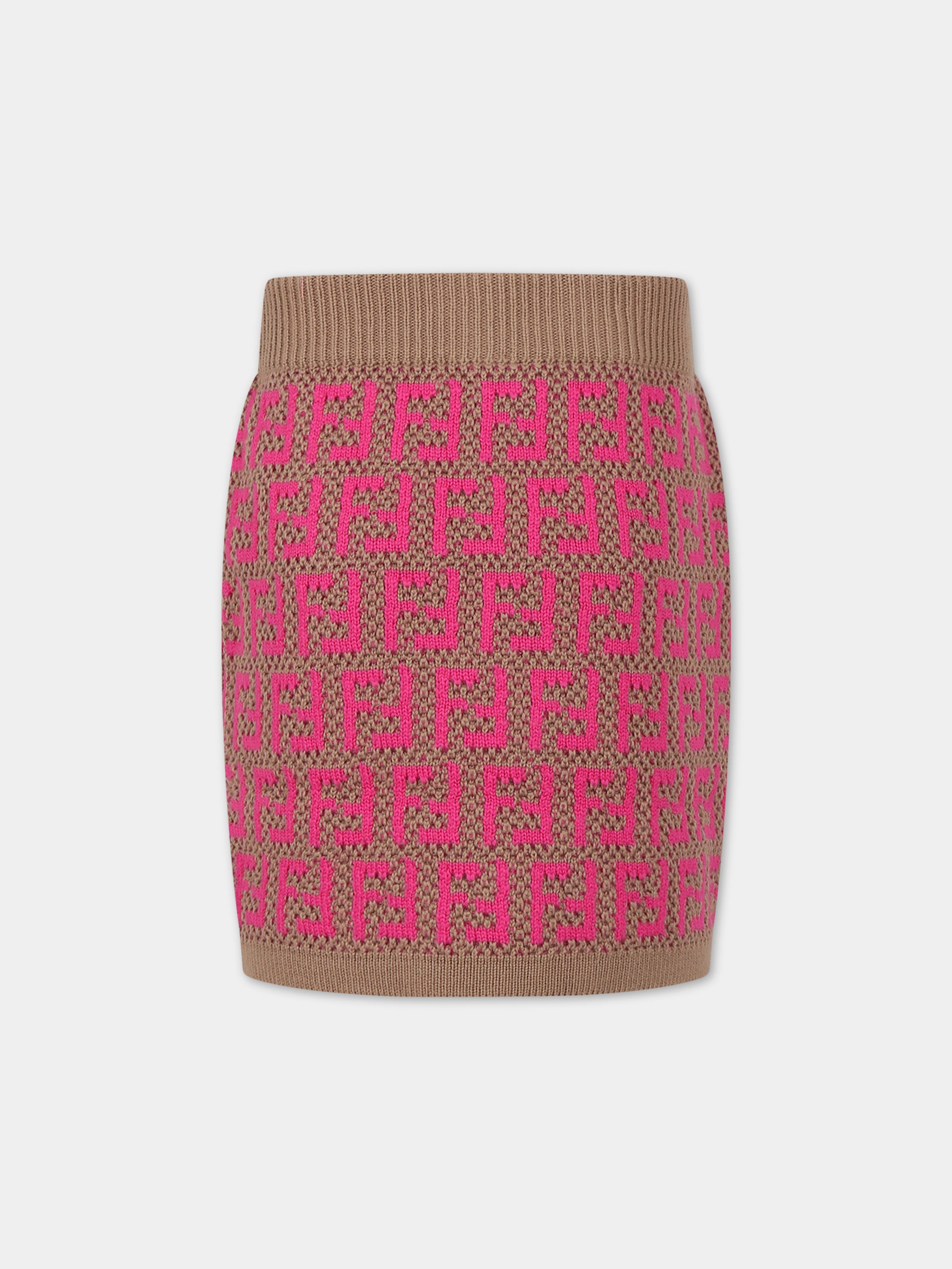 Gonna marrone per bambina con doppia FF,Fendi Kids,JFG135 AOBG F1M07